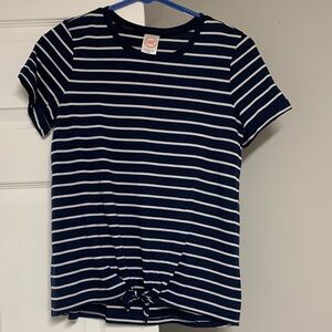 Wonder Nation Navy & White Striped Short Sleeve Tie-Front Tee